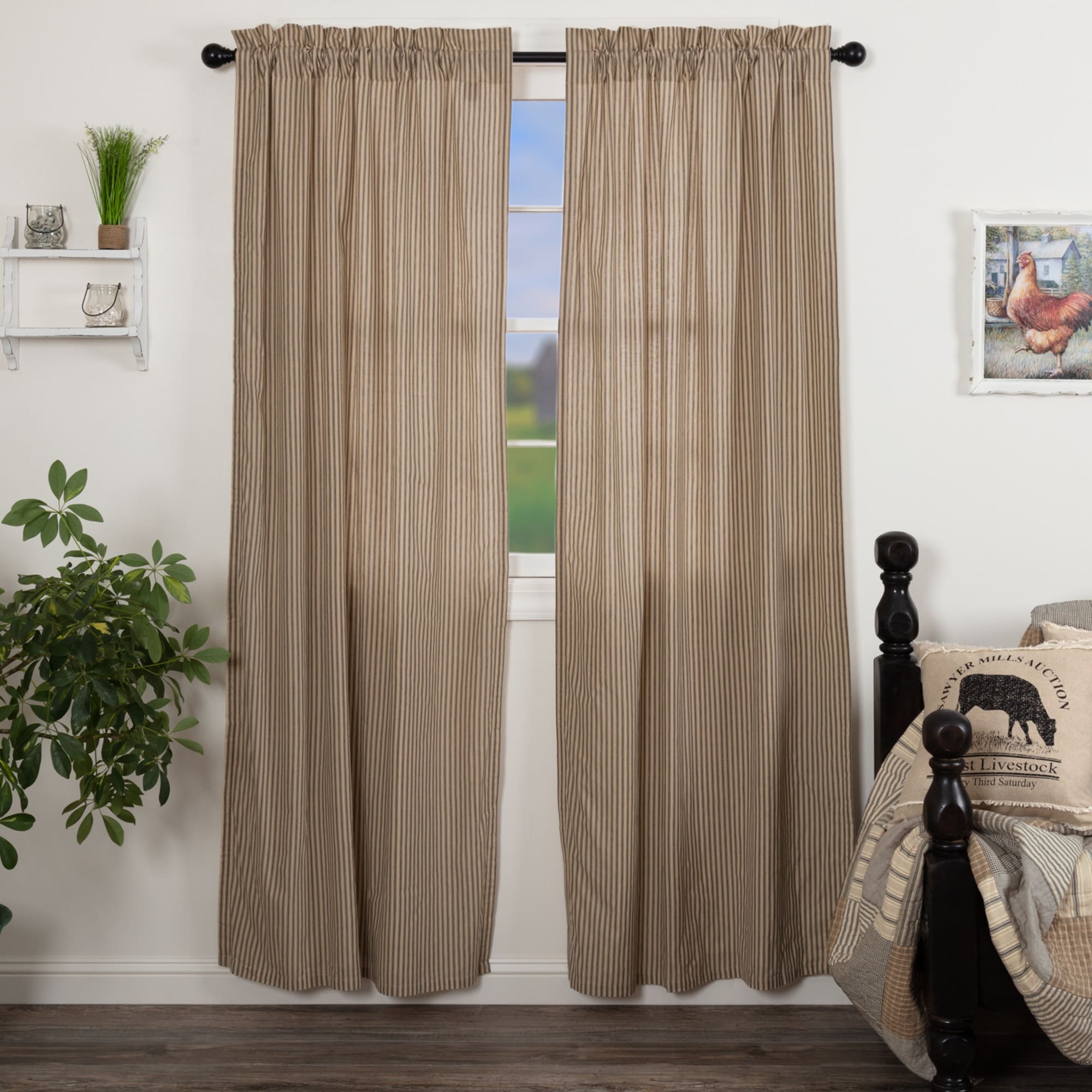 Vhc Brands Farmhouse Curtains Miller Farm Ticking Stripe Cotton Panel Pair With Rod Pocket