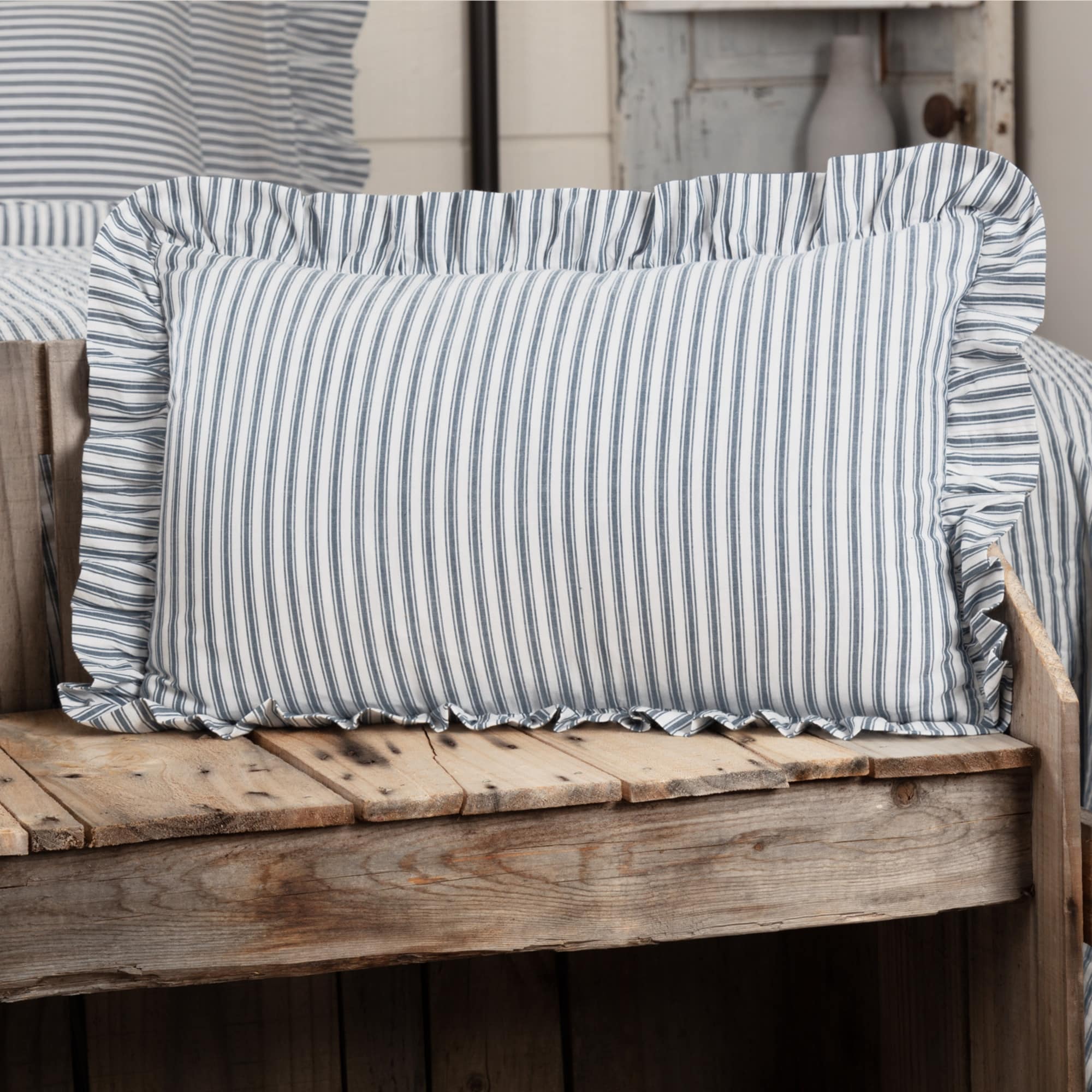 Farmhouse Bedding Miller Farm Ticking Stripe 14X22 Pillow Cotton Striped Pillow Cover Pillow Insert Rectangle