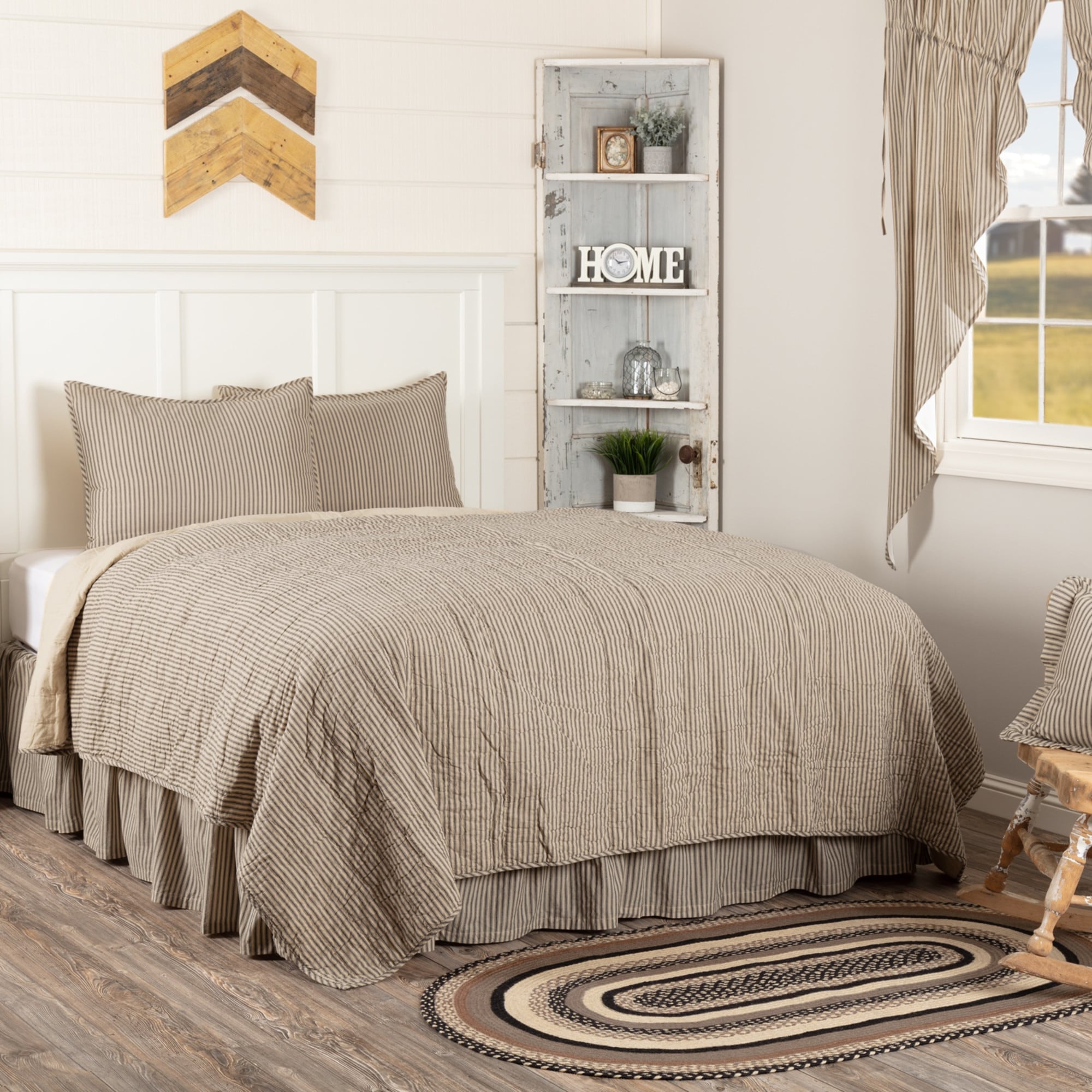 White Farmhouse Bedding Miller Farm Ticking Stripe Quilt Set Cotton Striped Quilt Sham