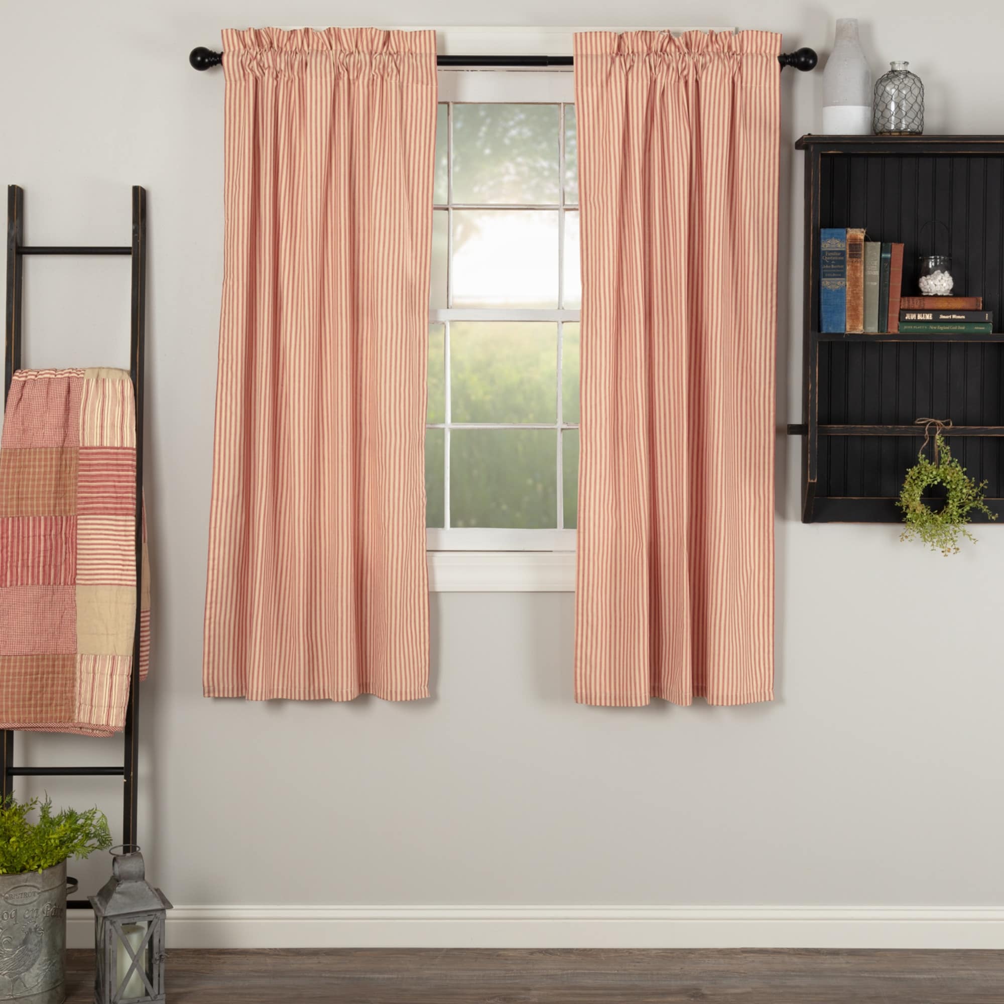 Vhc Brands Farmhouse Miller Farm Ticking Stripe Cotton Rod Pocket Curtain Panel Pair