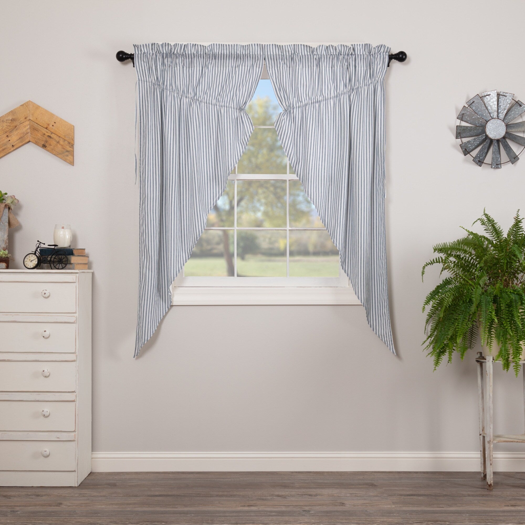 Vhs Brands Miller Farm Ticking Prairie Striped Cotton Panel Pair Rod Pocket Farmhouse Curtains