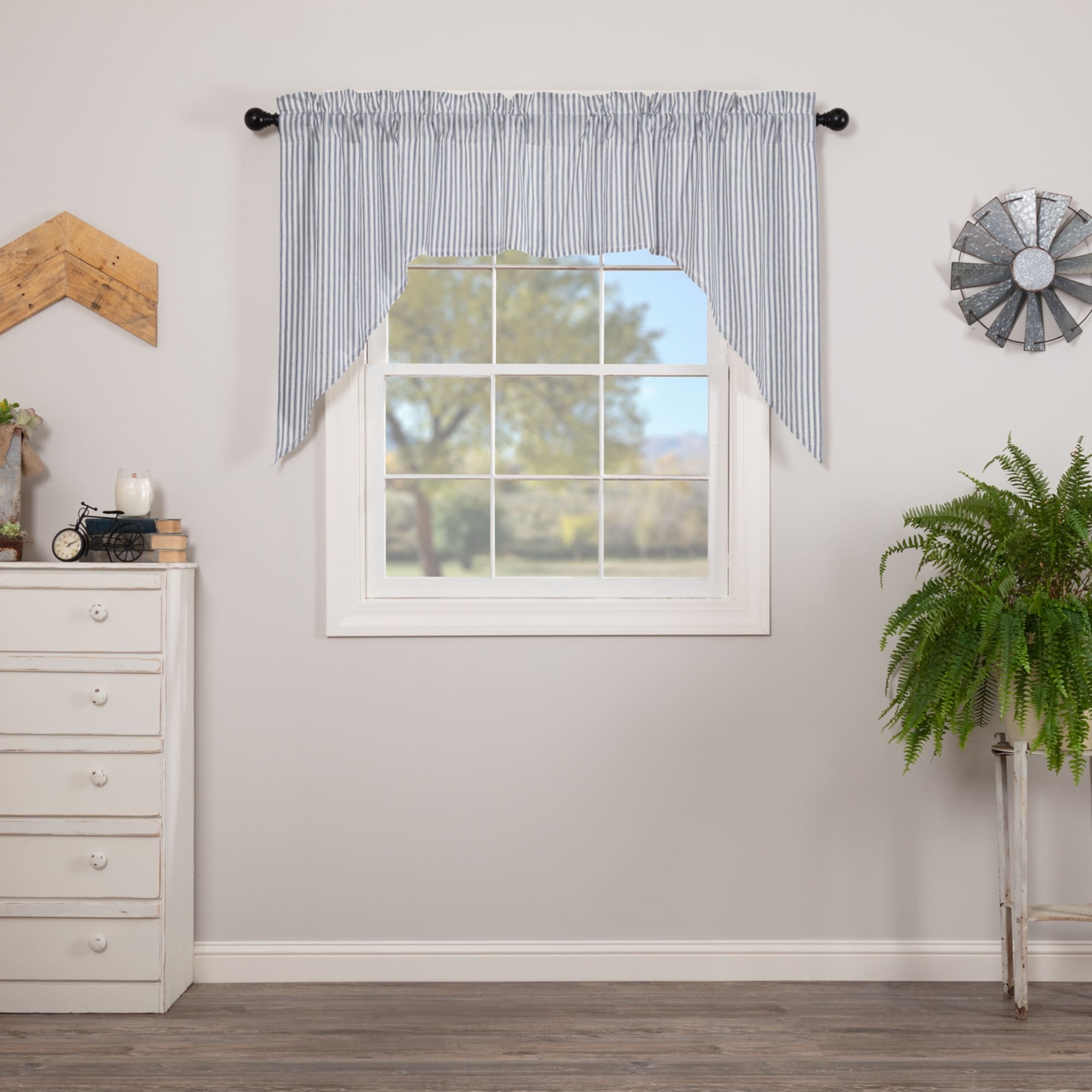 Vhc Brands Miller Cotton Striped Farmhouse Kitchen Swag Curtains