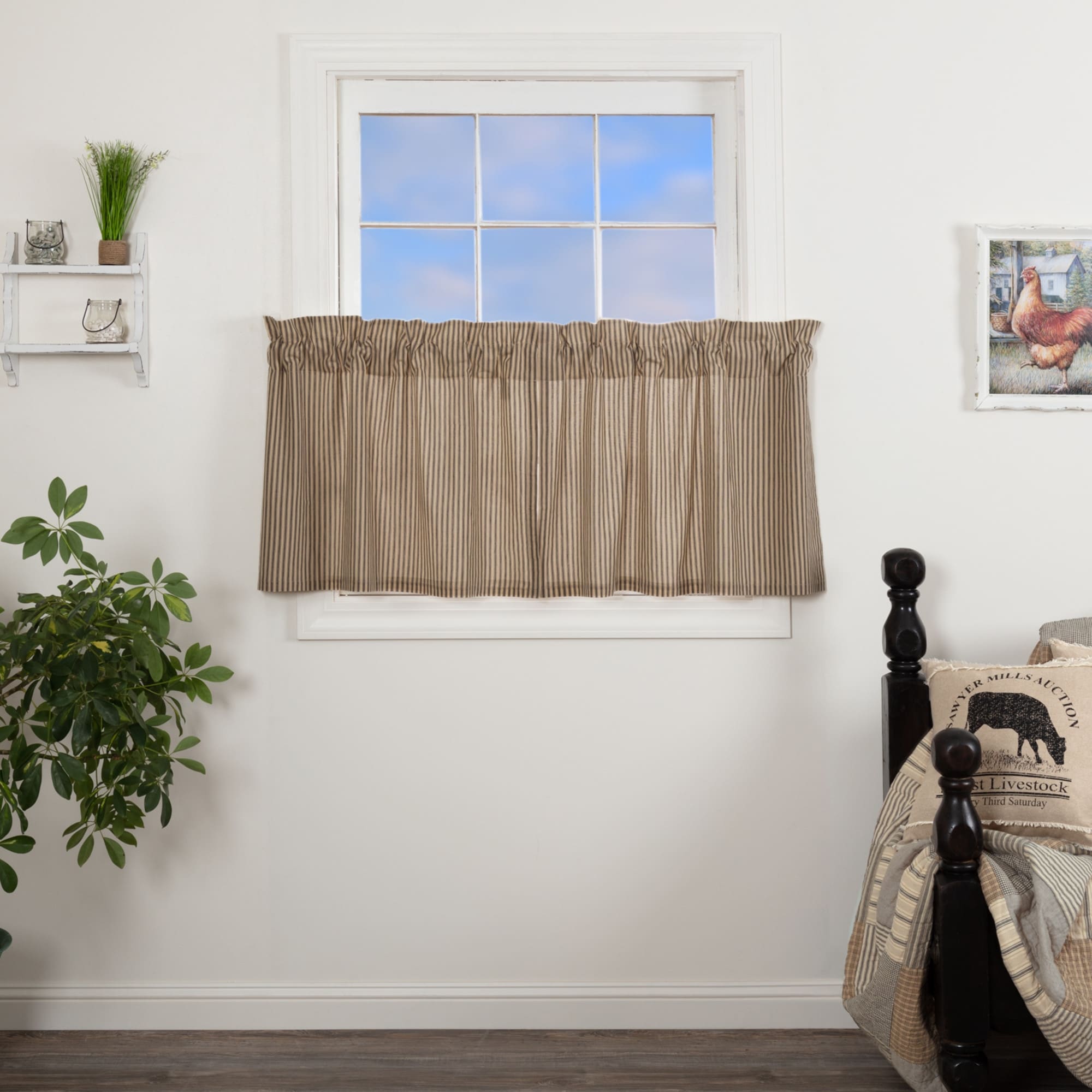 Vhc Brands Cotton Striped Rod Pocket Farmhouse Kitchen Curtains