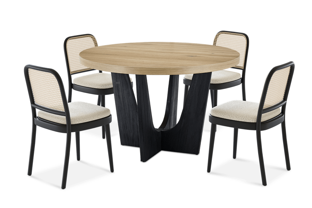 Sawyer Round Dining Table with 4 Edith Cane Chairs, Black