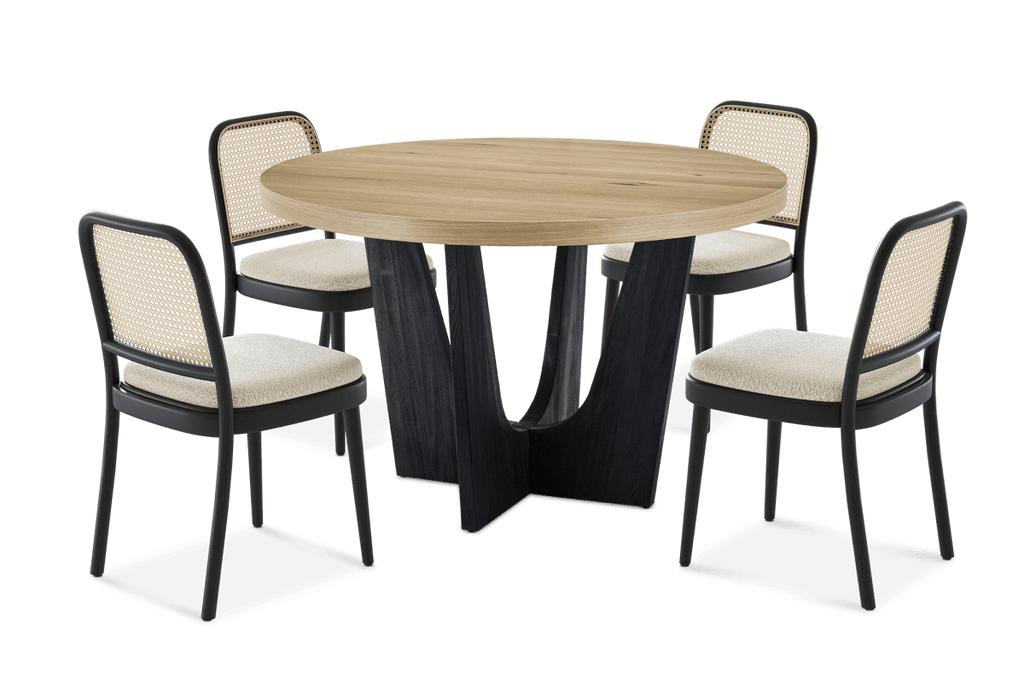 Sawyer Round Dining Table with 4 Edith Cane Chairs, Black