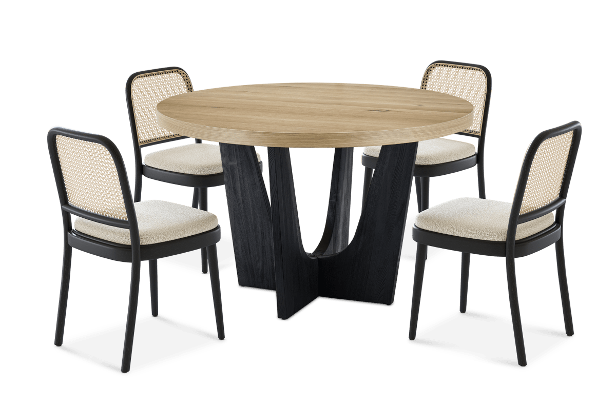Sawyer Round Dining Table with 4 Edith Cane Chairs, Black