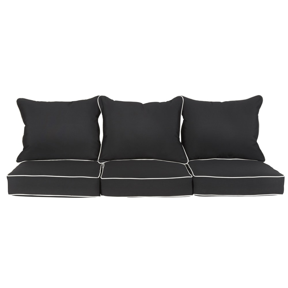 Sawyer Sunbrella Canvas Black And Canvas Indoor Outdoor Corded Pillow And Cushion Sofa Set