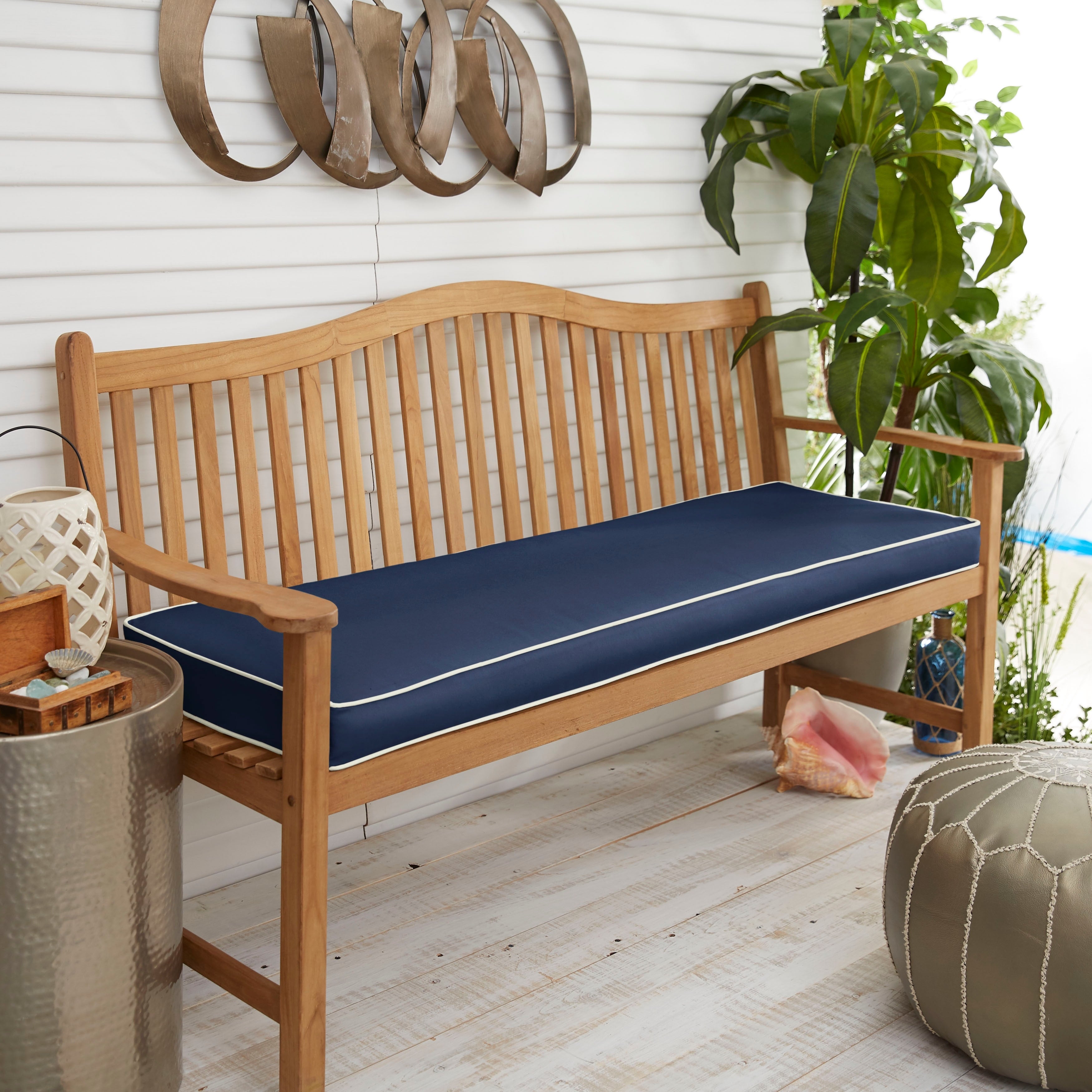 Sawyer Sunbrella Canvas Navy With Canvas Cording Indoor Outdoor Bench Cushion