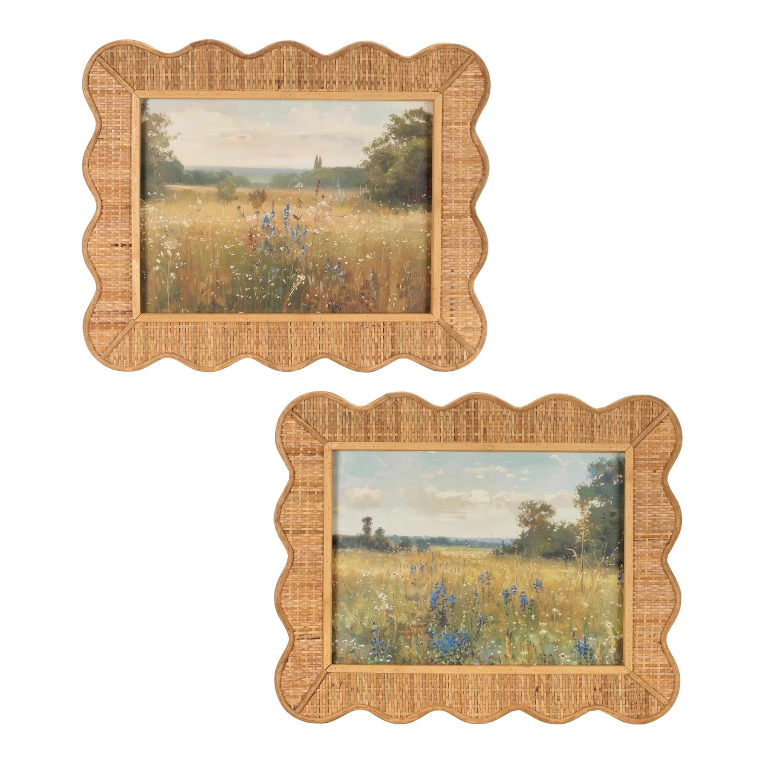 Scalloped Bamboo Framed Landscape Print Set Of 2