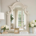 Scalloped Design Wooden Frame Mirror With Distressed Detail White
