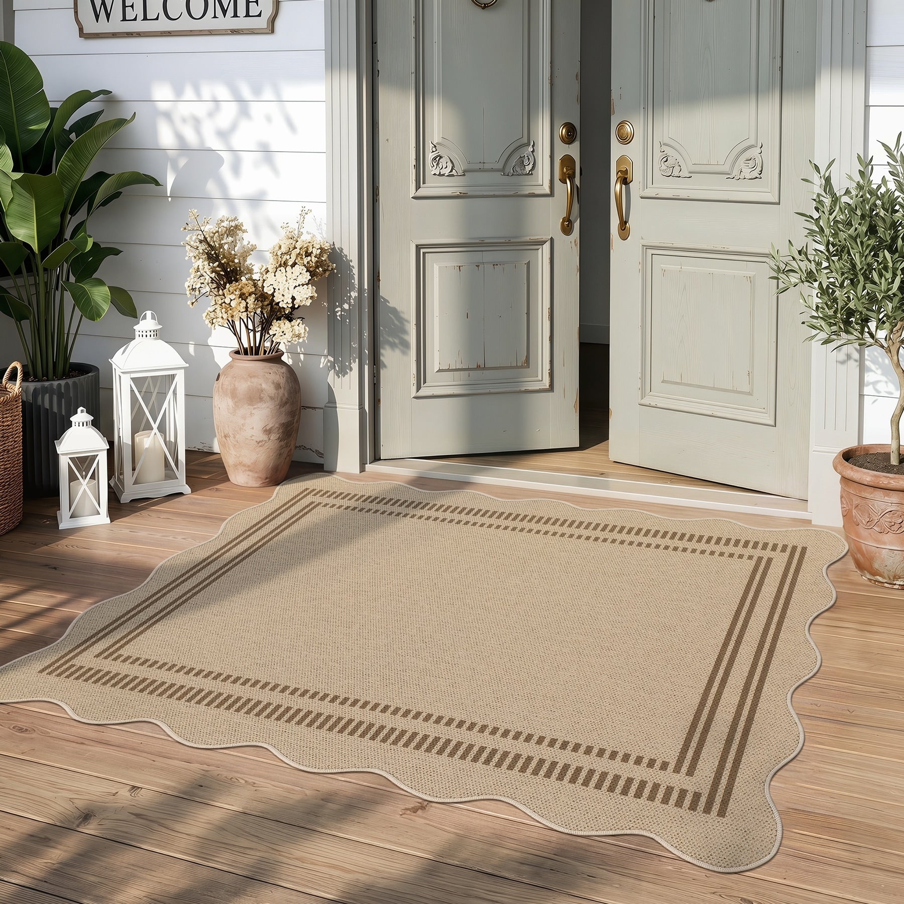 Scalloped Indoor Outdoor Area Rugs Easy Jute Washable Non Slip