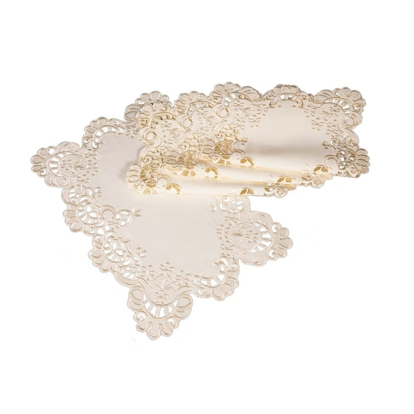 Scalloped Lace Embroidered Cutwork Placemats 13 By 19 Inch Set Of 4 Beige