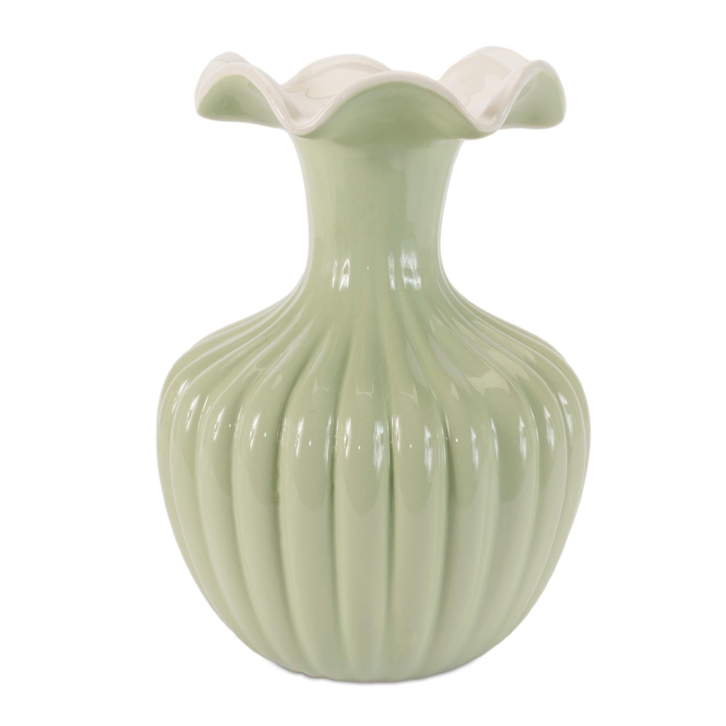 Scalloped Ribbed Dolomite Vase 8 H