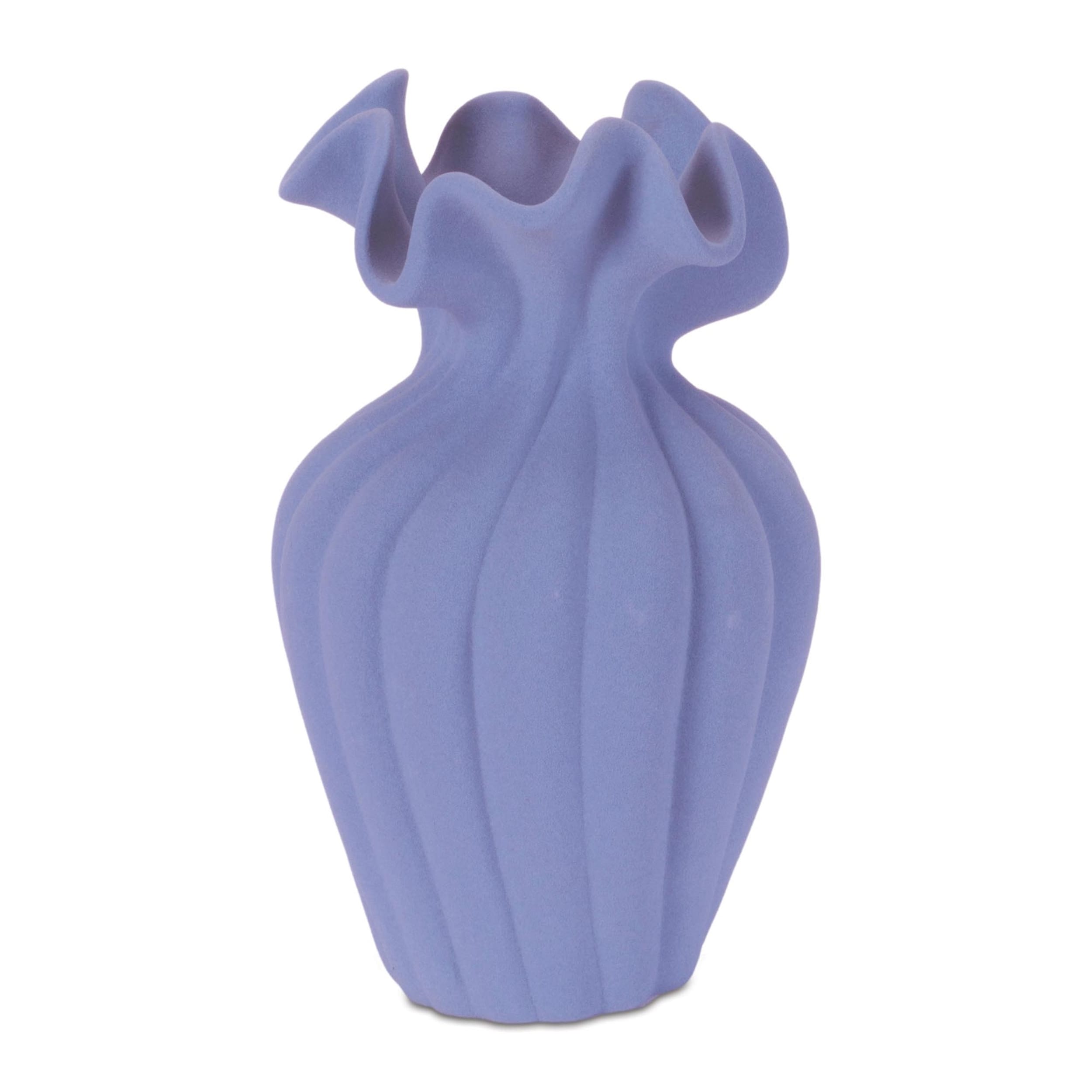 Scalloped Ribbed Stoneware Vase 7.75 H