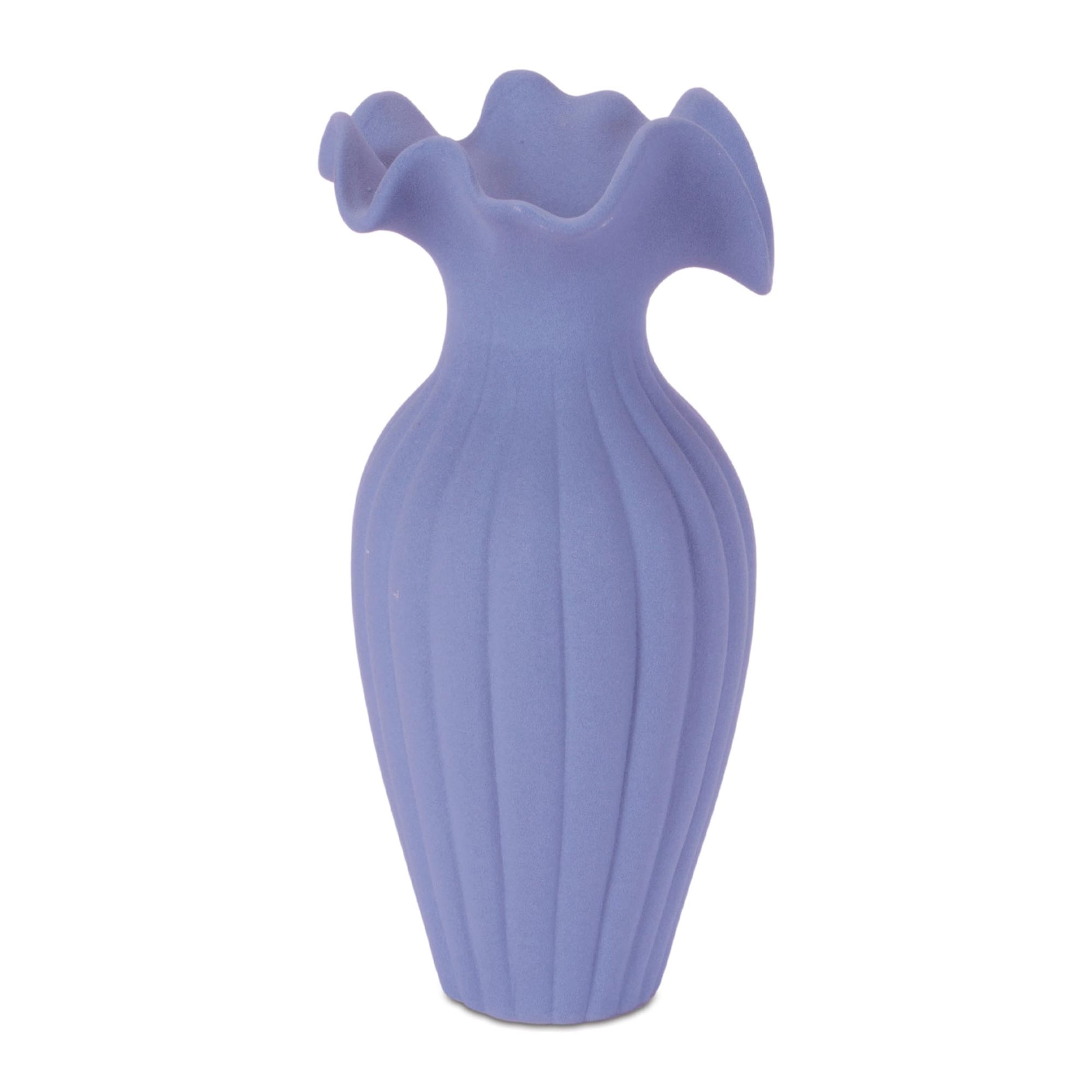 Scalloped Ribbed Stoneware Vase 9 H