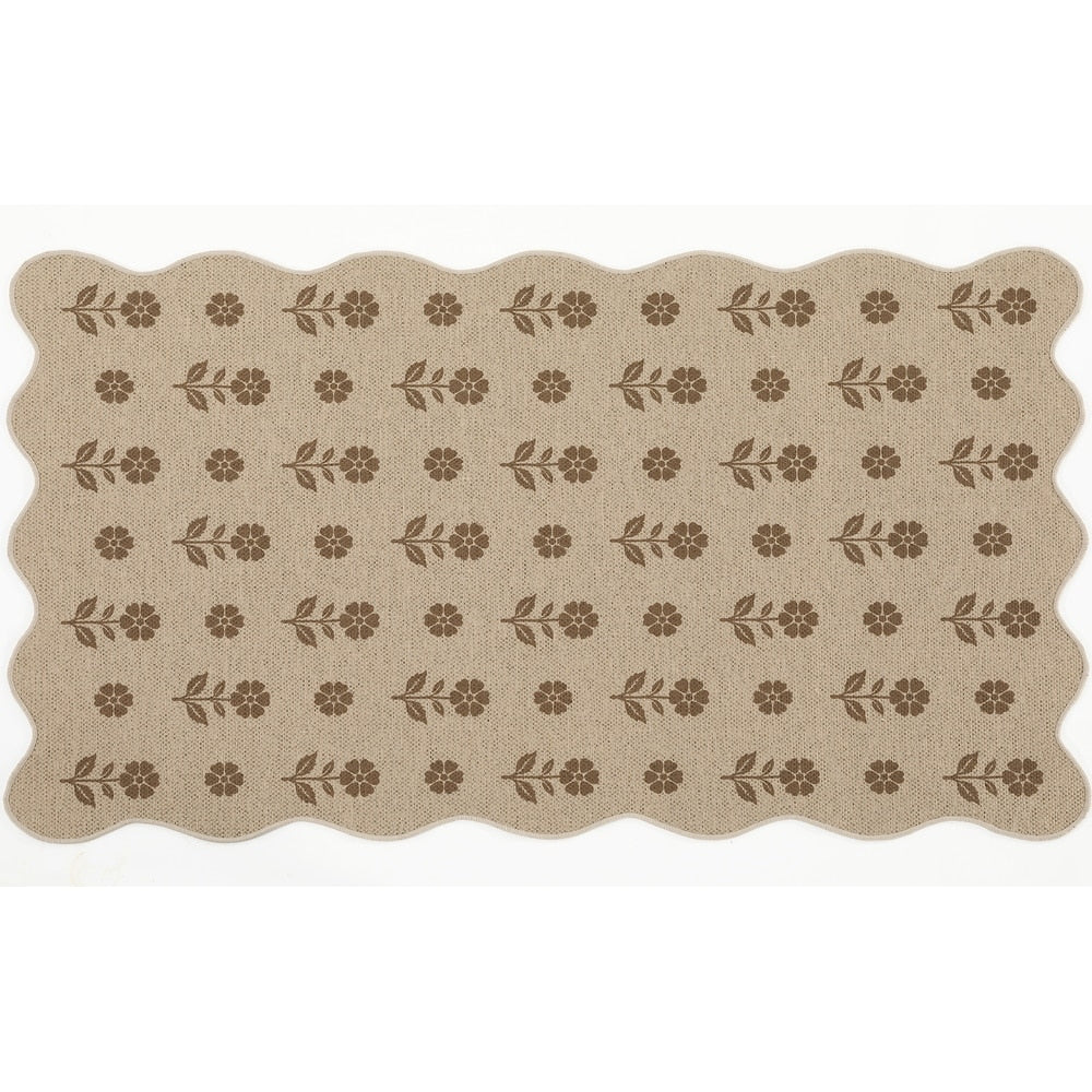 Scalloped Runner Rug Floral Indoor Outdoor Area Rugs Machine Washable Non Slip