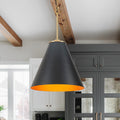 Scandinavian Aged Brass Matte Black Iron Round Tapered Pendant Light 15 Inches