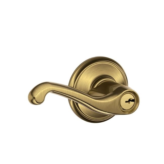 Schlage Flair Antique Brass Steel Entry Lockset 1 3 8 In. Ansi Grade 2