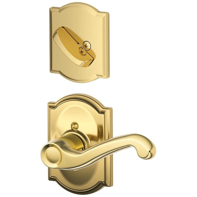 Schlage F94 Fla Cam Lh Flair Left Handed Dummy Interior Pack With Deadbolt Cover Plate And Decorative Camelot Trim