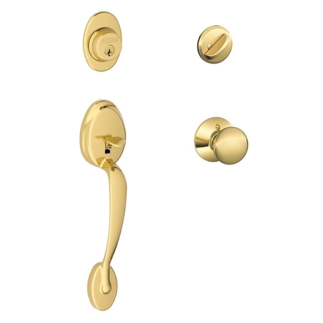 Schlage F60Vply605 Bright Brass Plymouth Front Entry Handleset Knob