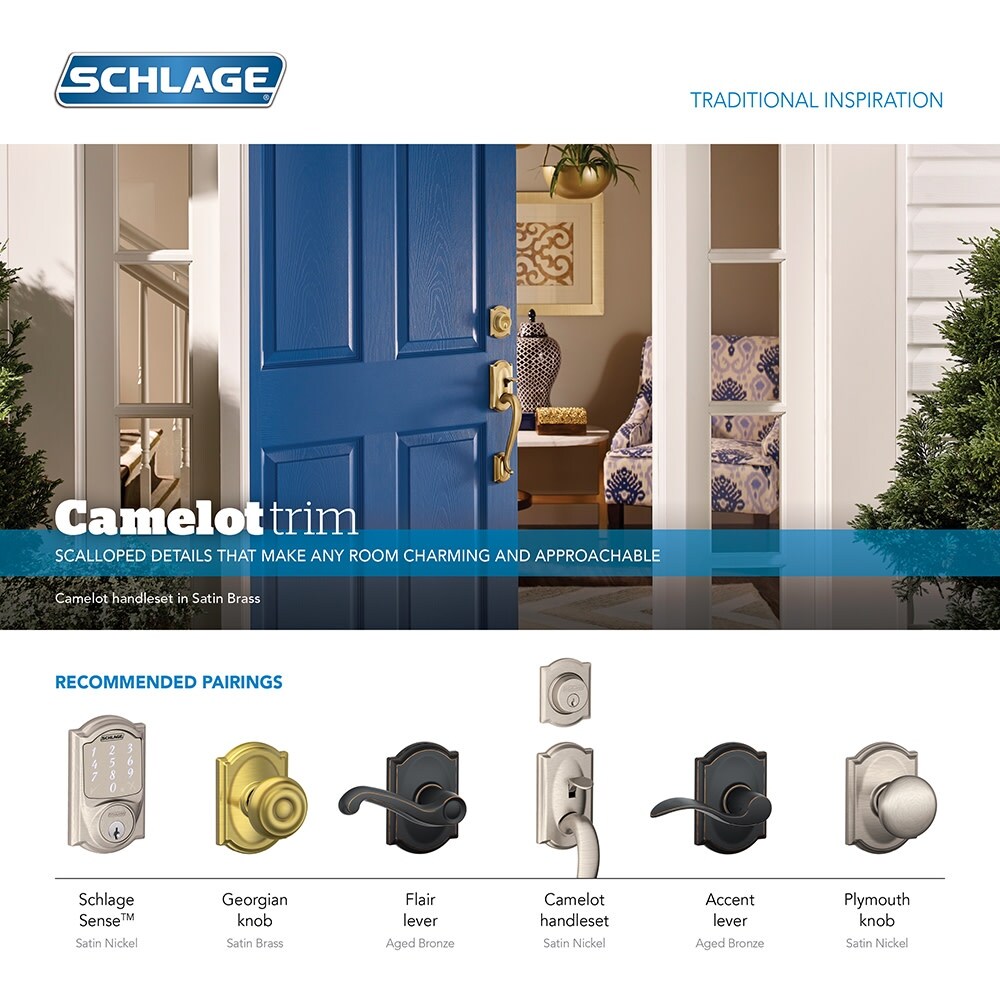 Schlage F40 Sie Cam Siena Privacy Door Knob Set With Decorative Camelot Trim