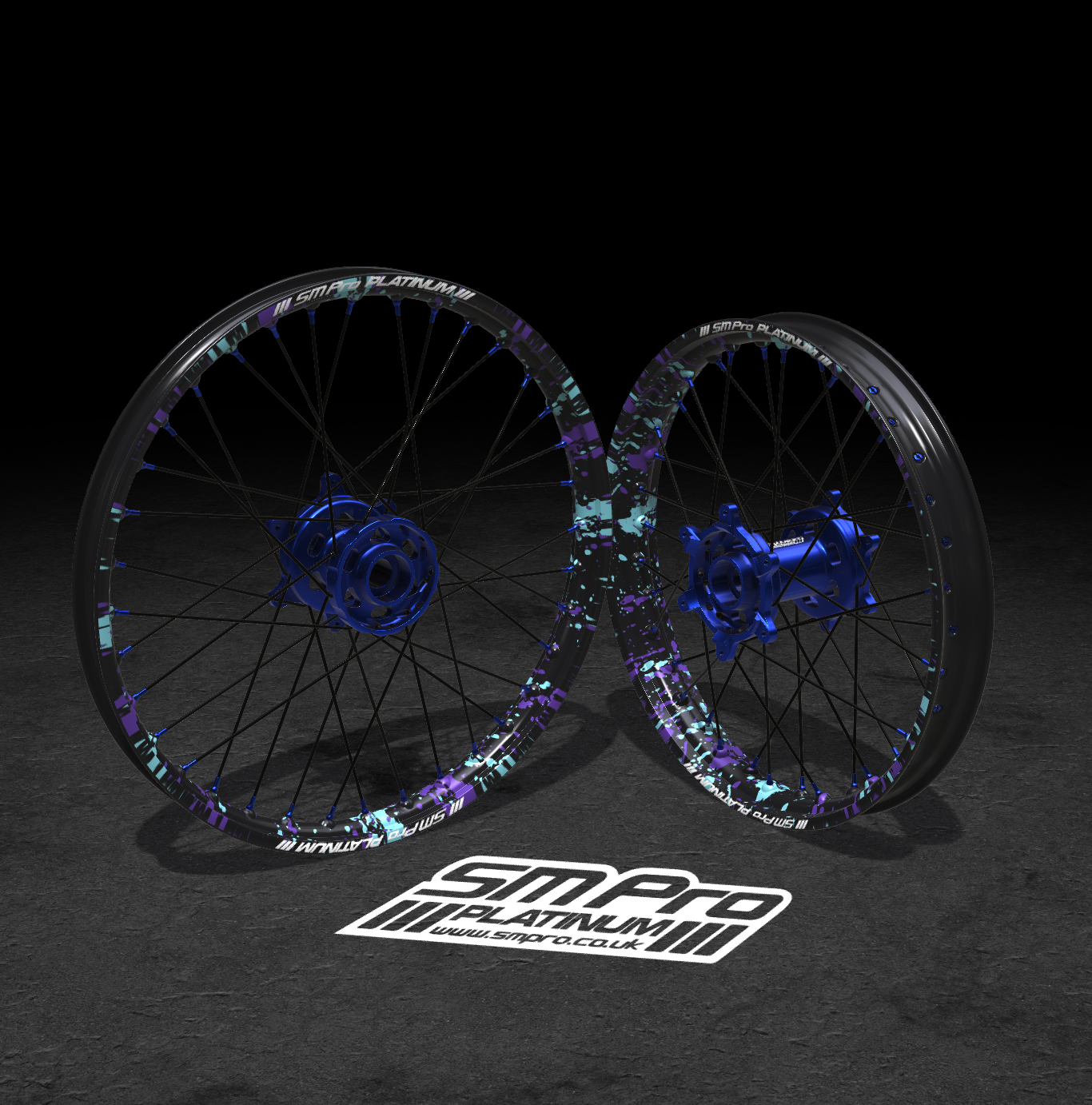 SM PRO SUR RON WHEEL SET 19/16″ SPLATTERKOTE BLUE/PURPLE COMBO
