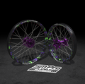SM PRO ULTRA BEE WHEEL SET 21/18″ SPLATTERKOTE GREEN/PURPLE COMBO