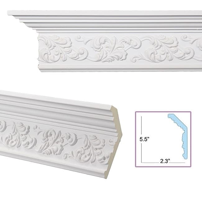 Scrolling Leaf 6 Inch Crown Molding 8 Pieces