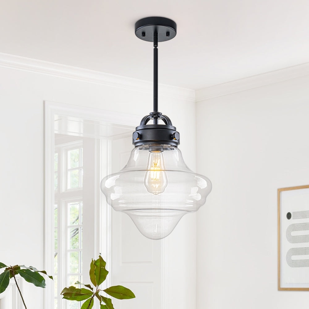 Sculptural Clear Glass Dimmable 1 Light Mini Kitchen Pendant 11.8 In