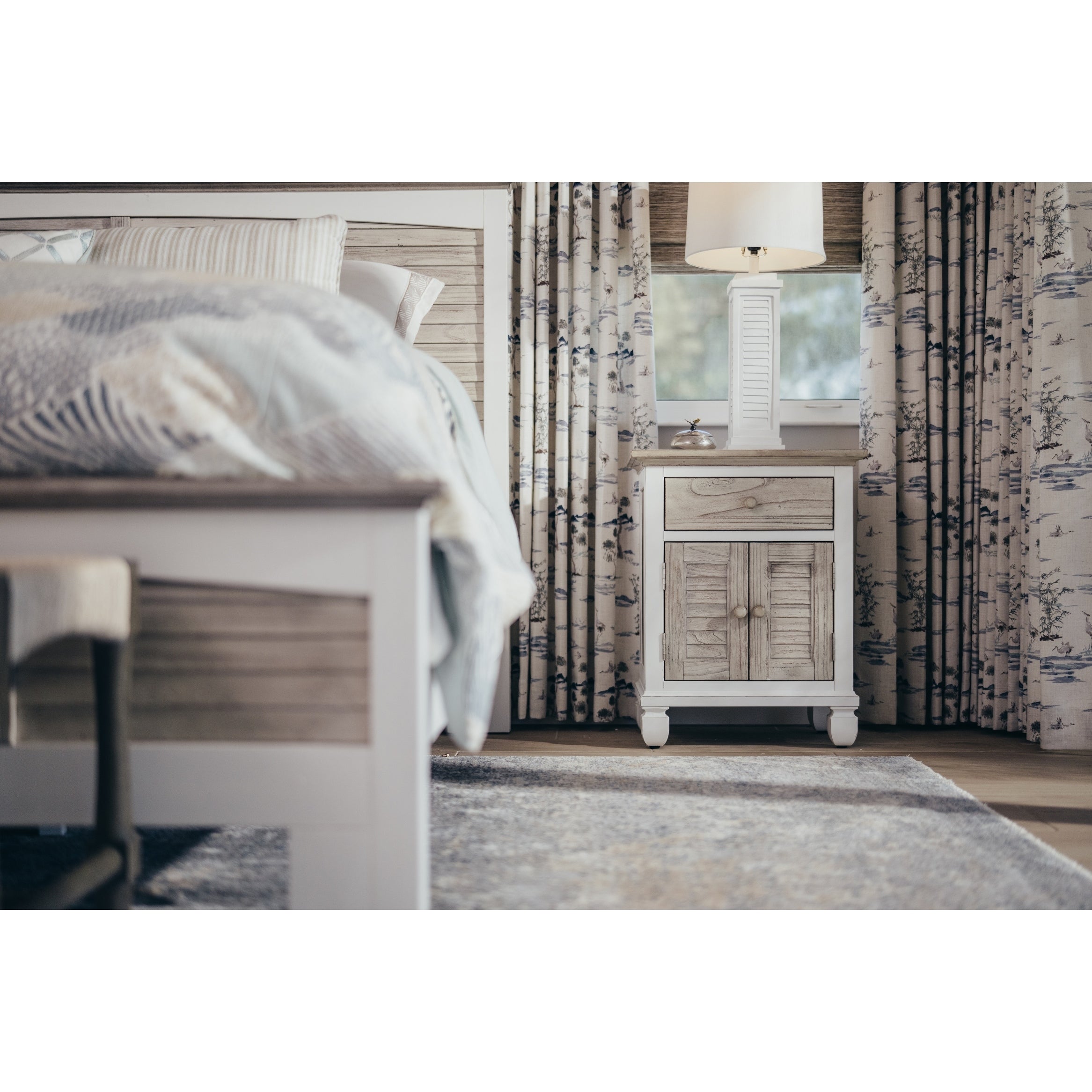 Sea Winds Islamorada 1 Drawer And 2 Door Nightstand With Power Strip And Usb A Port Dapple Grey And Blanc Finish