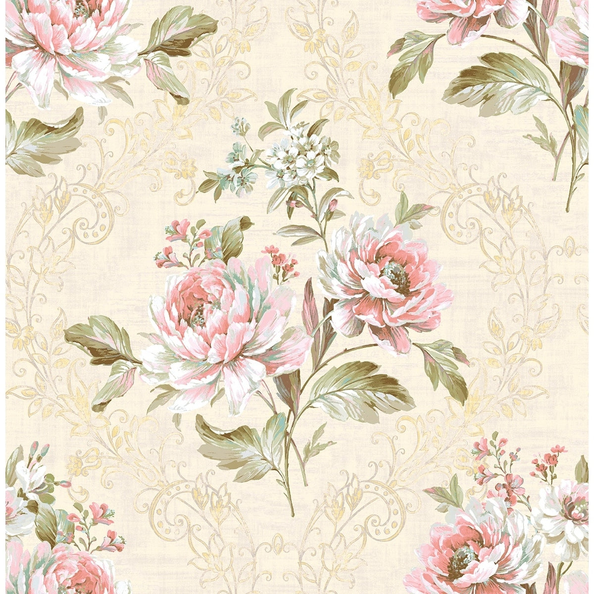 Seabrook Designs Anka Floral Ogee Unpasted Wallpaper