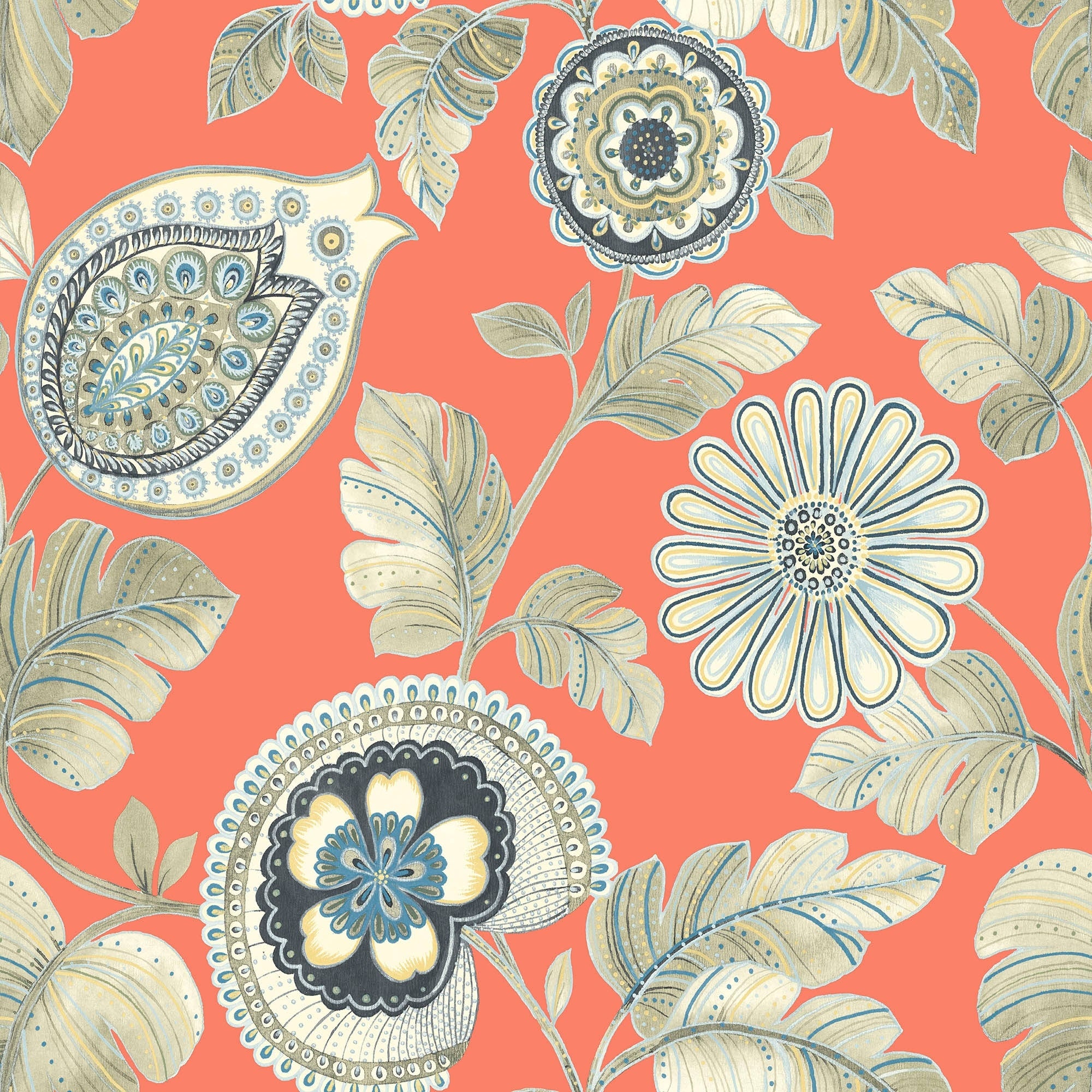Seabrook Designs Calypso Paisley Leaf Unpasted Wallpaper