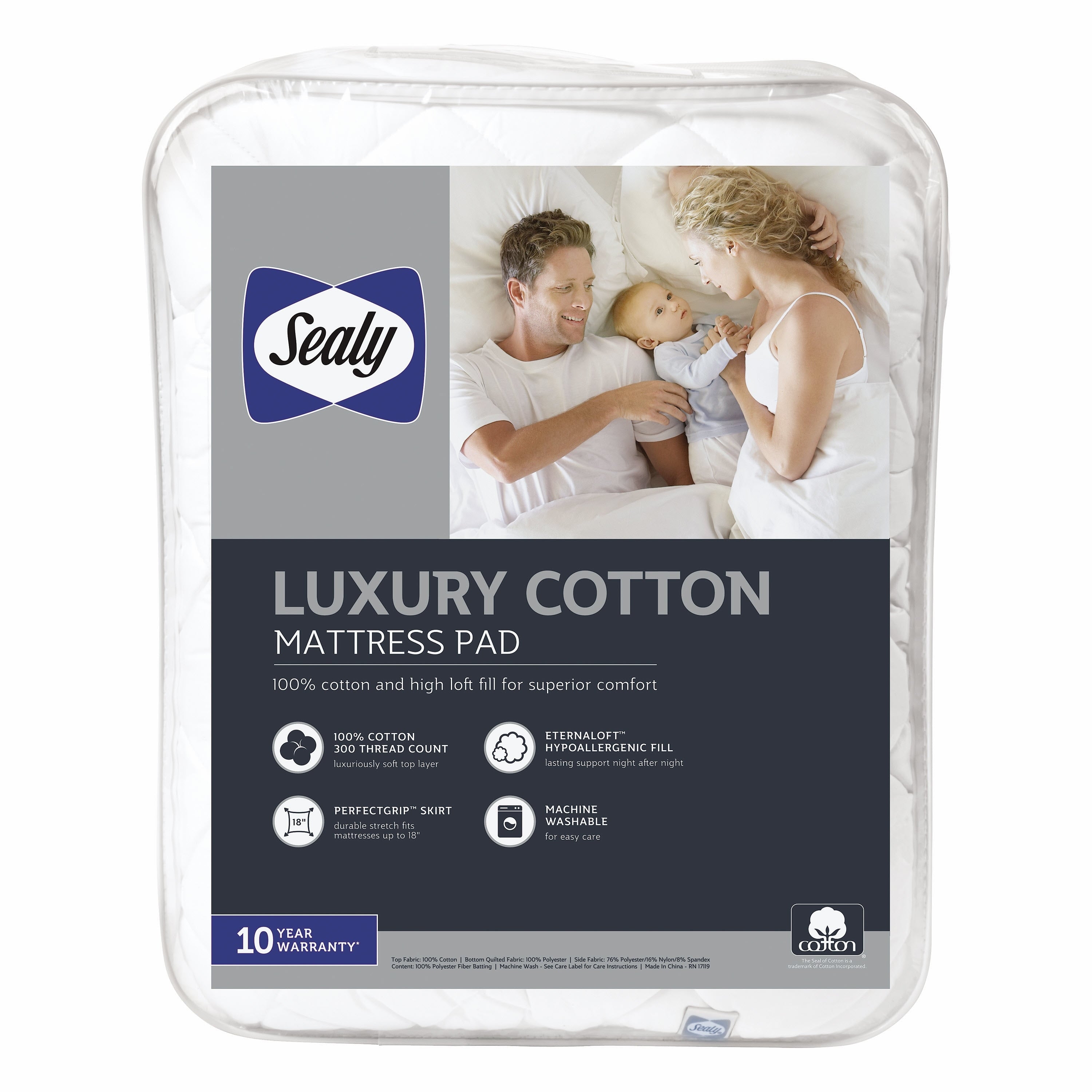 Sealy Luxury 100 Cotton Mattress Pad White