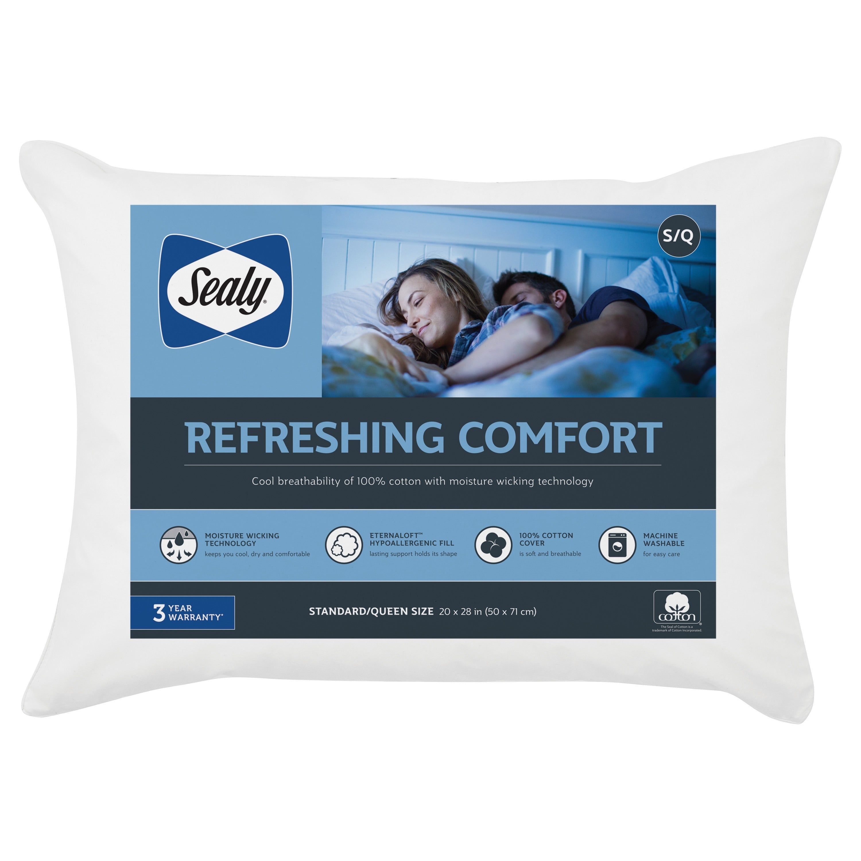 Sealy Moisture Wicking 100 Cotton Pillow White