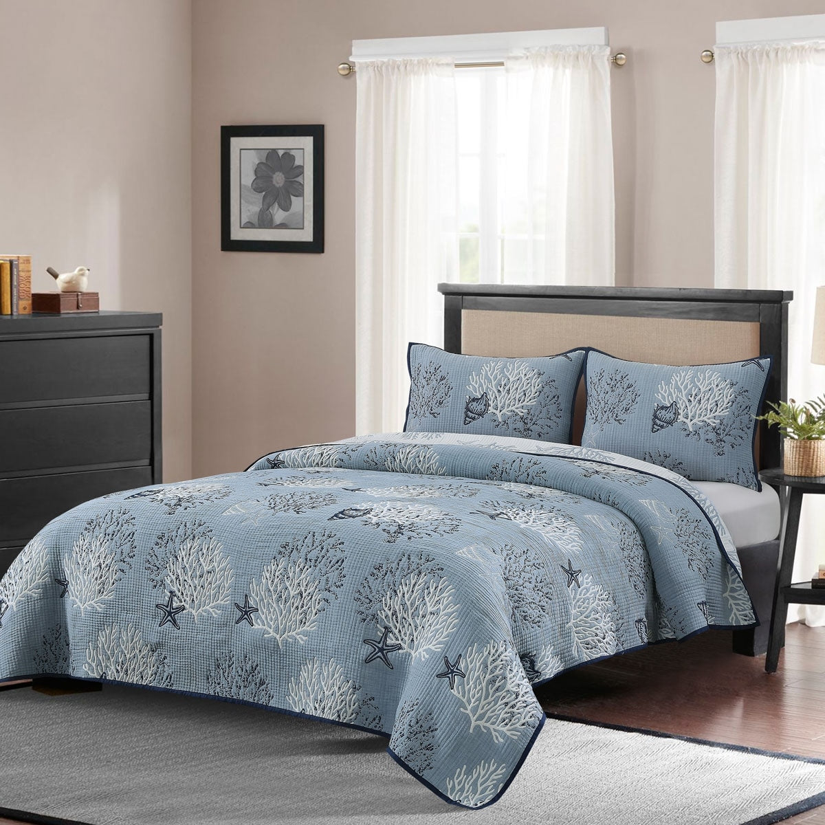 Seaside Denim Jacquard Cotton Blend Quilt Set