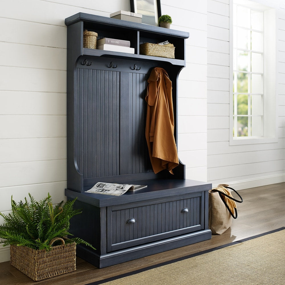 Seaside Hall Tree In Distressed Navy Finish