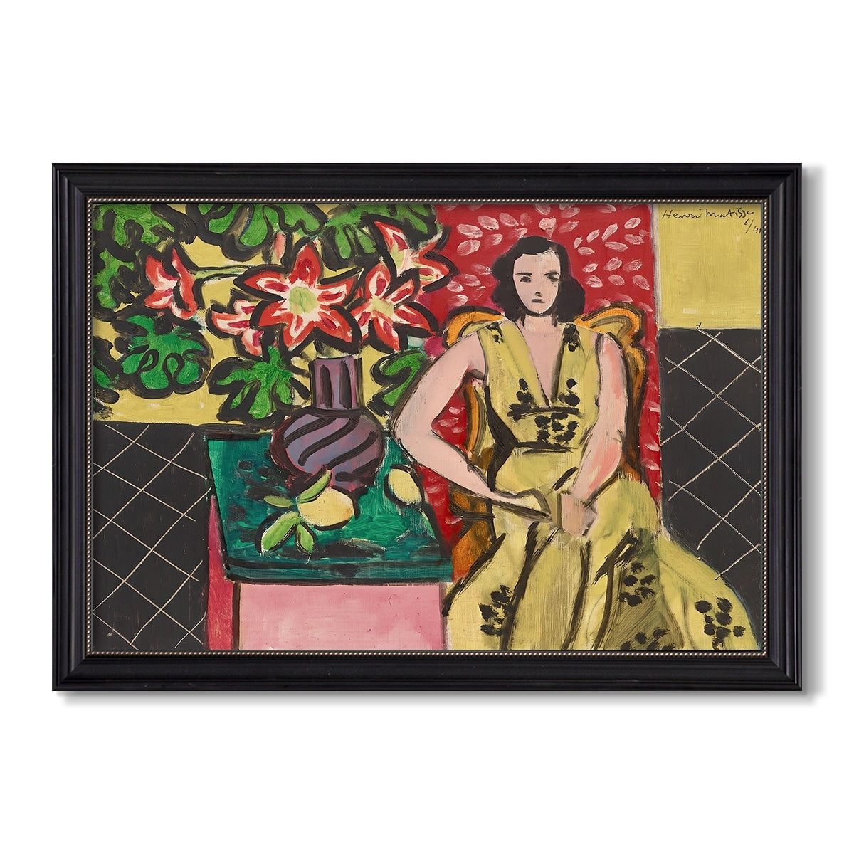 Seated Woman With A Vase Of Amaryllis 1941 Henri Matisse Custom Framed Canvas