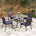 Phi Villa Seats Up To 4 Outdoor Dining Sets 37 Square Metal Bistro Table With 1.7 Umbrella Hole And 4 Rattan Garden Chairs