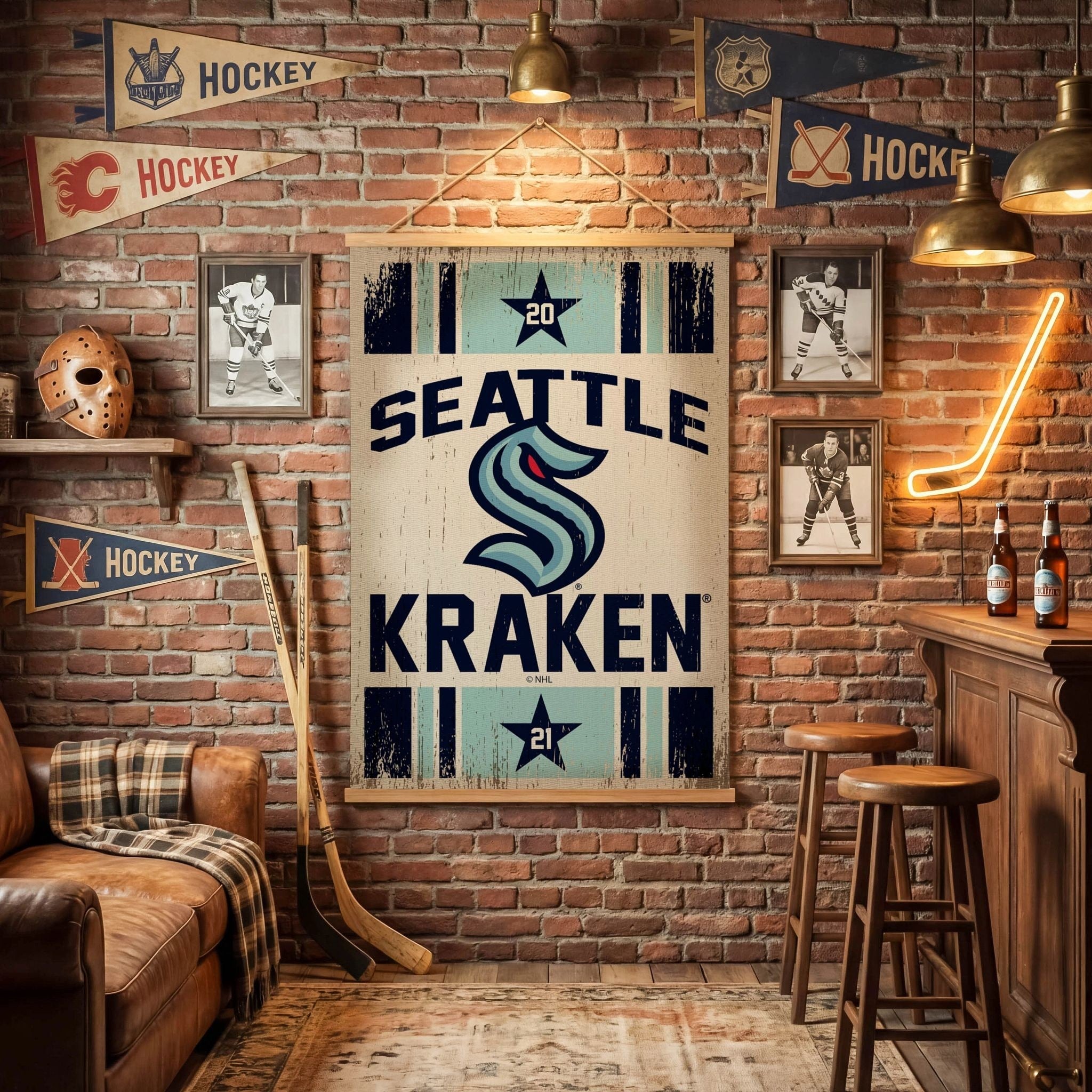 Seattle Kraken Canvas Wall Tapestry Large 54X37