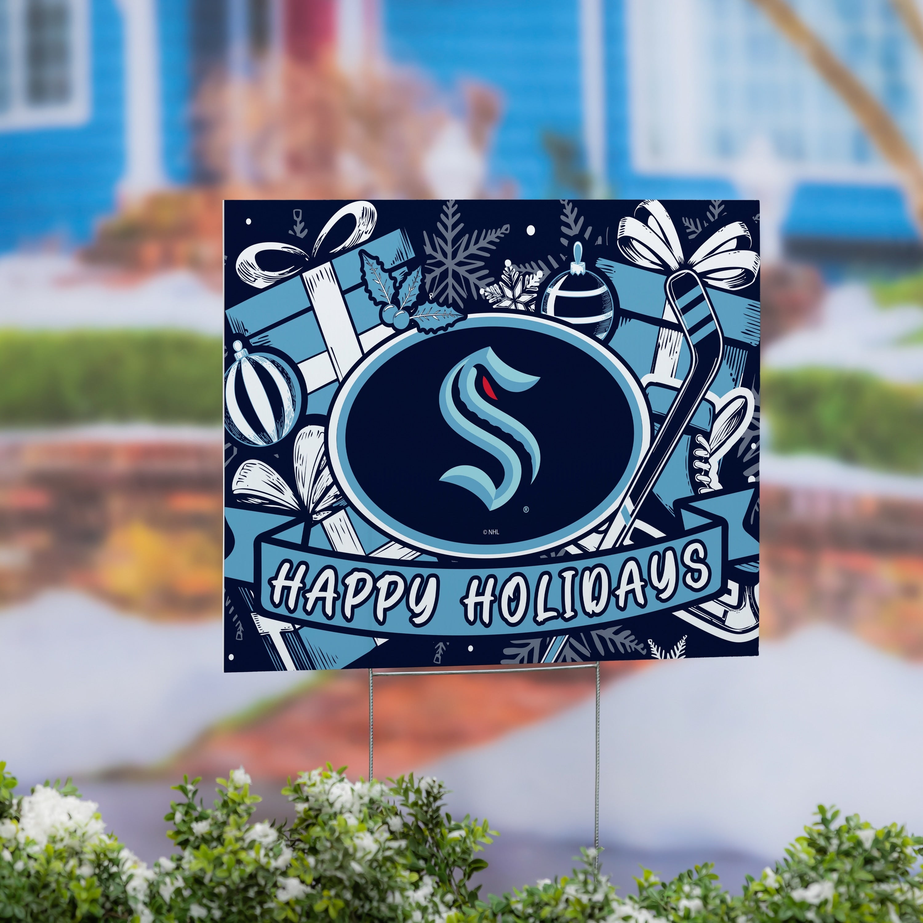 Seattle Kraken Yard Sign Happy Holidays 24 X 18