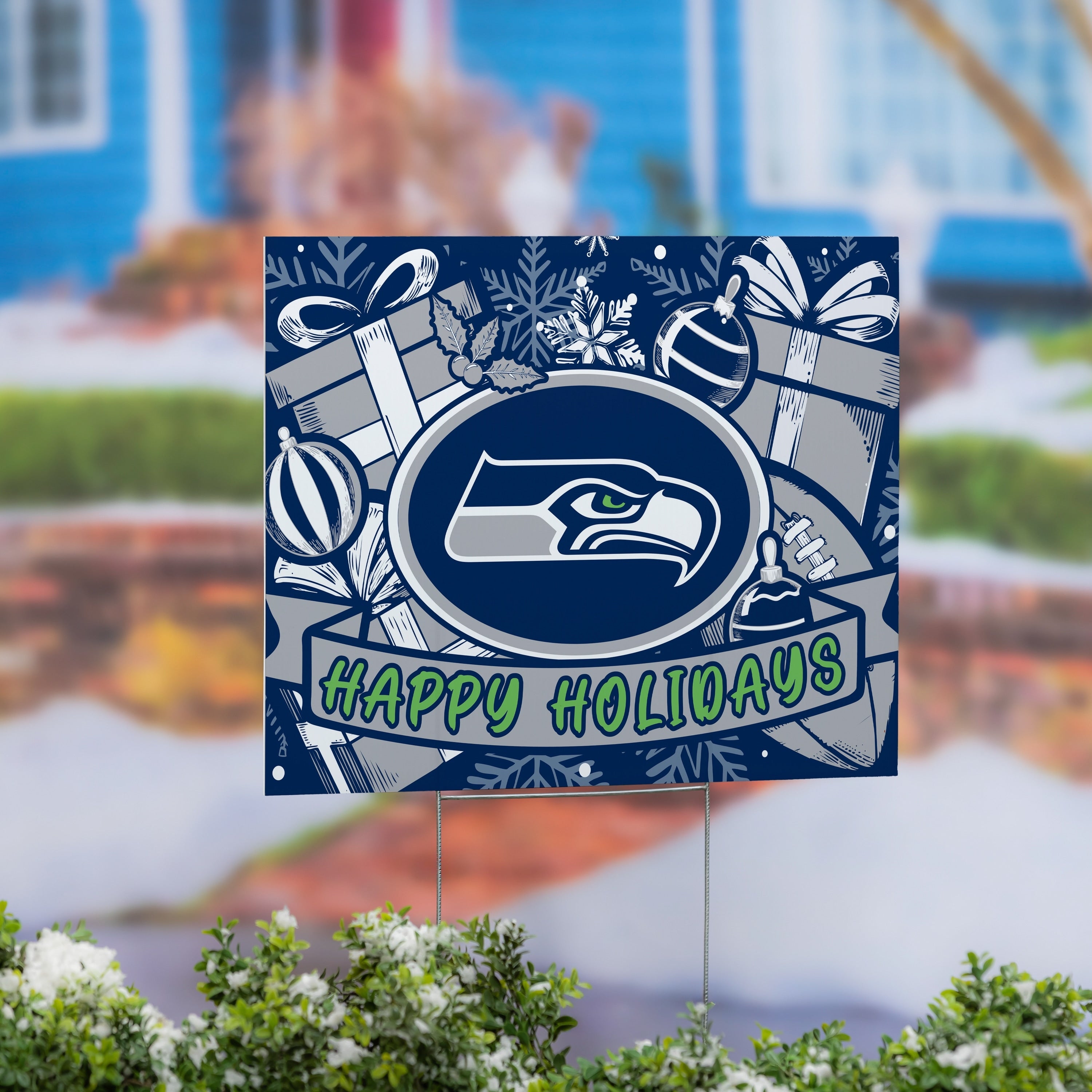 Seattle Seahawks Yard Sign Happy Holidays 24 X 18