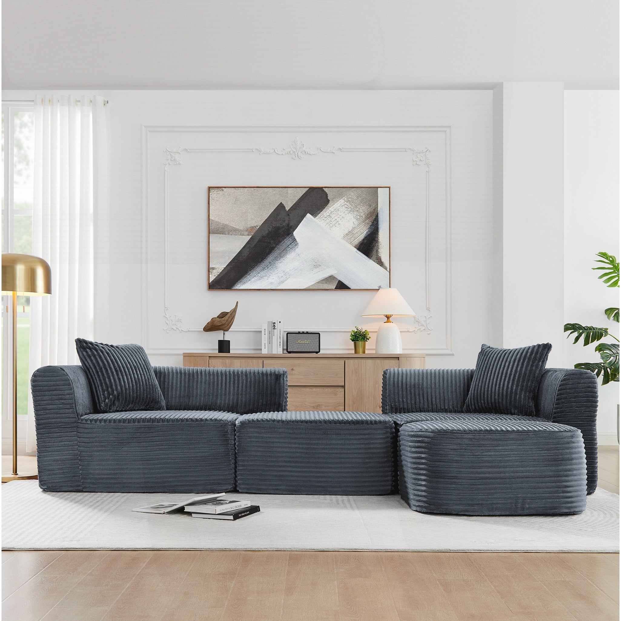 Sectional Couch With L Shape Chaise Modular Sofa With Movable Ottoman