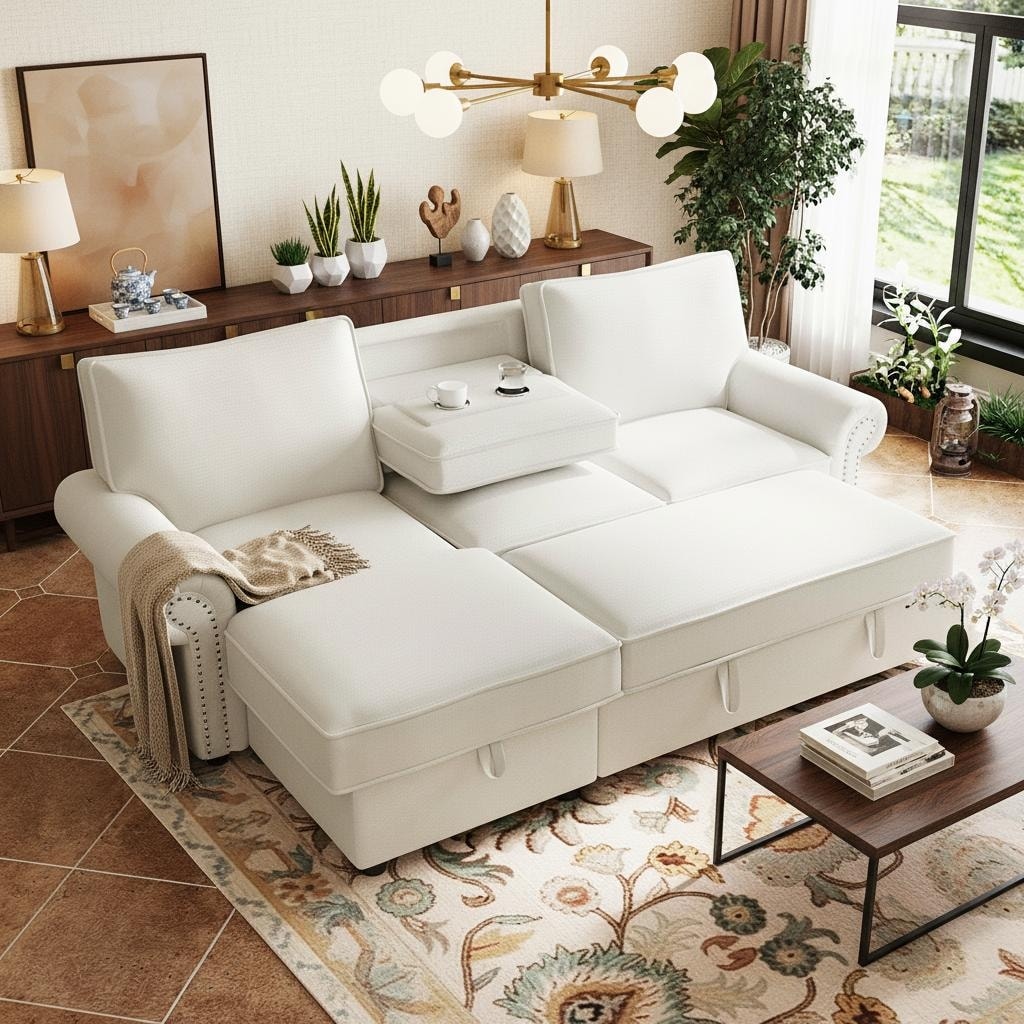 Sectional Sleeper Sofa With Storage Chaise Pull Down Backrest By Harper Bright Designs