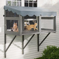Secure Comfortable Wooden Window Box Enclosure For Cats Gray