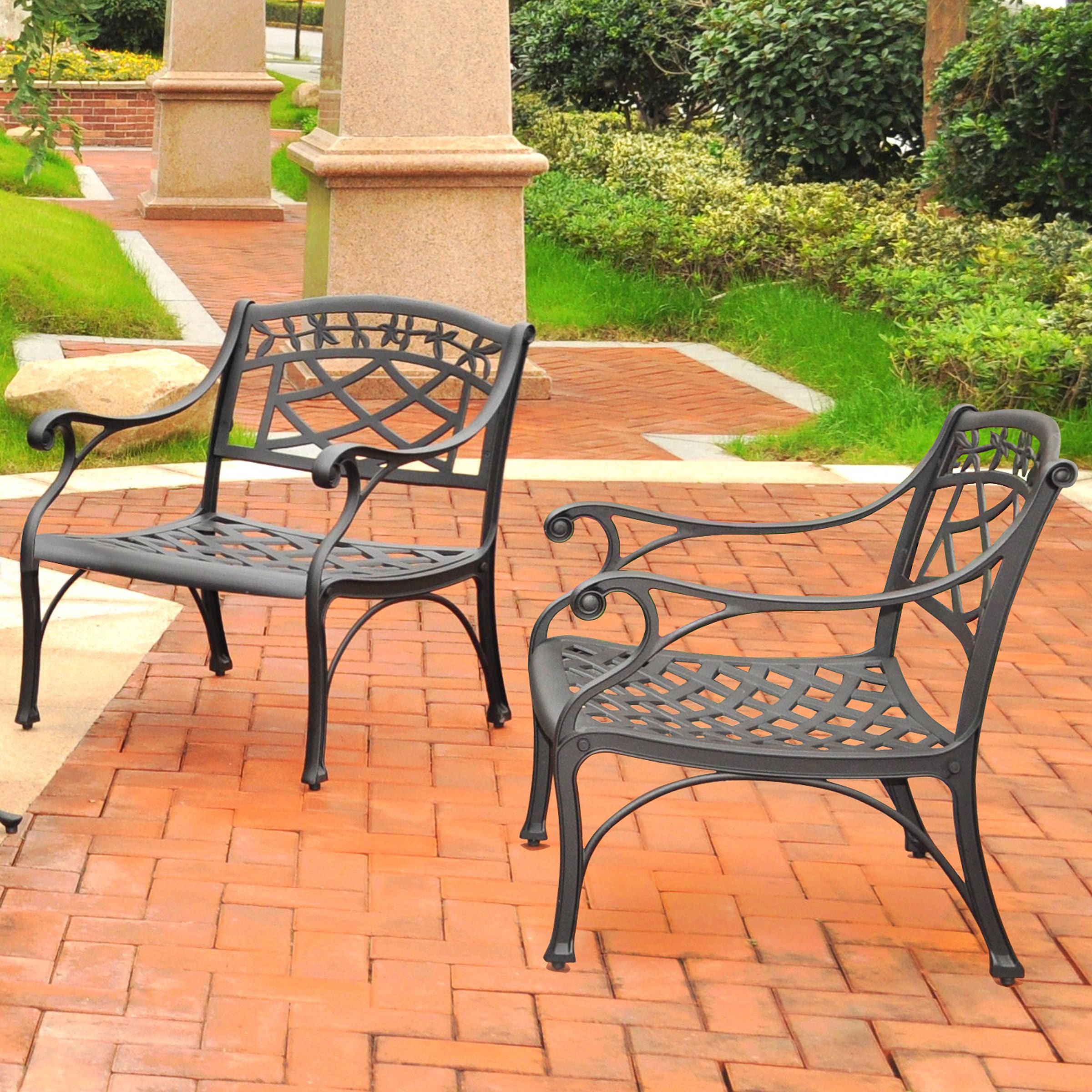 Sedona 2 Piece Cast Aluminum Outdoor Conversation Seating Set 2 Club Chairs Black Finish