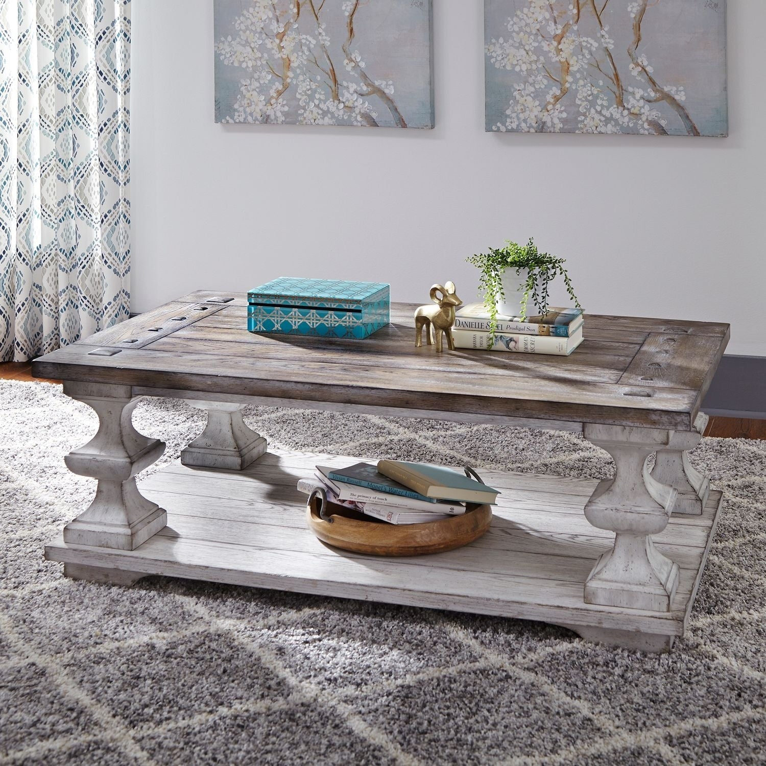 Sedona Heavy Distressed White With Gravel Cocktail Table