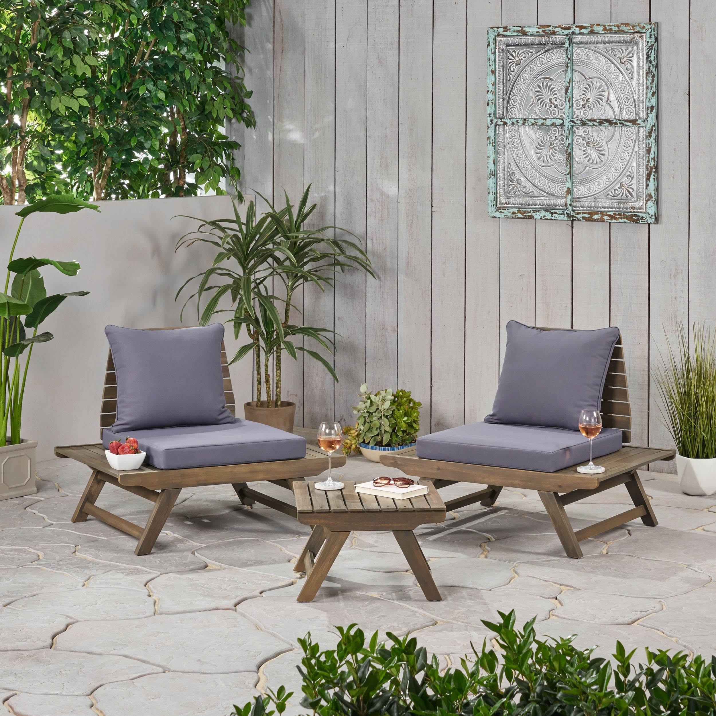 Sedona Outdoor 2 Seater Acacia Wood Club Chairs And Side Table Set By Christopher Knight Home