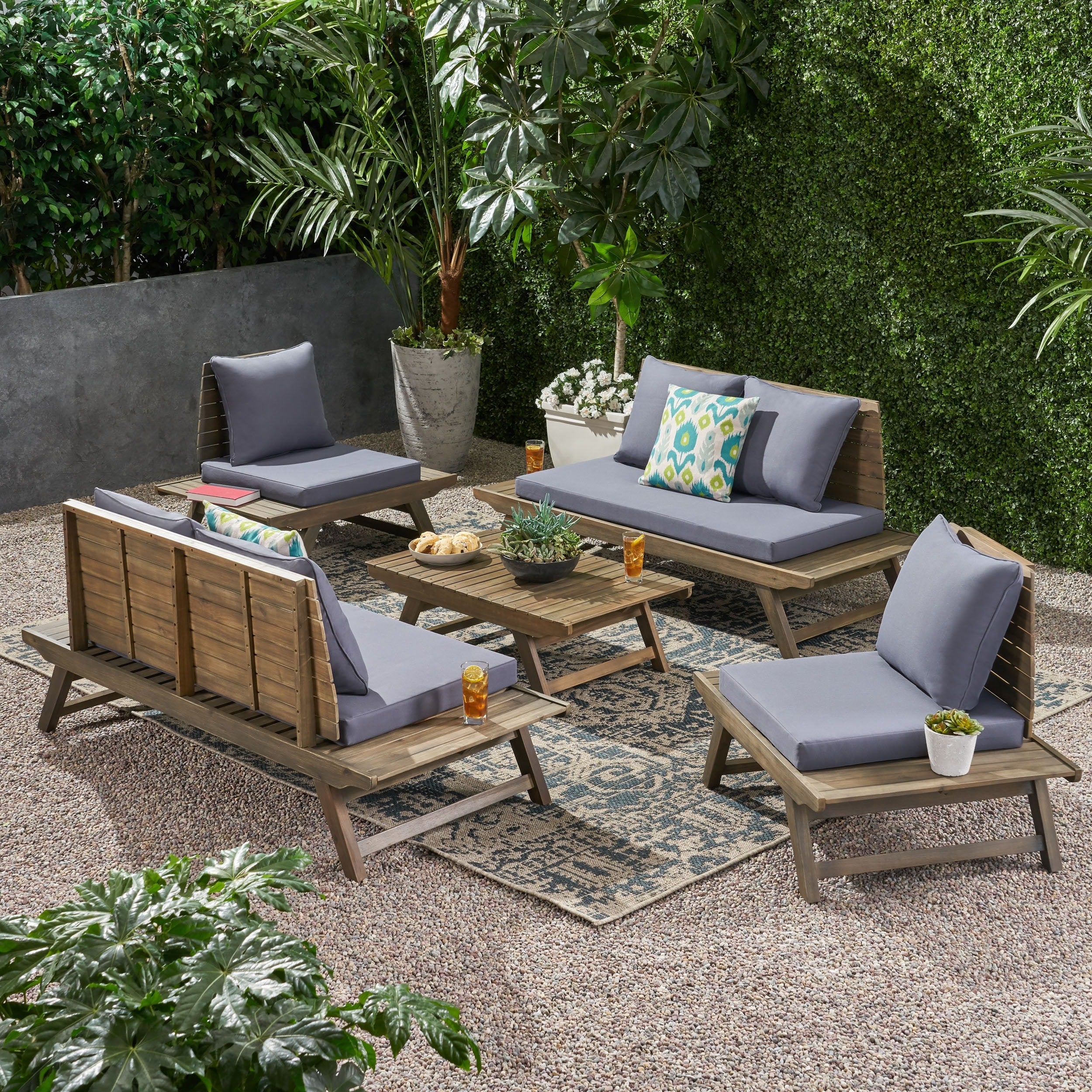 Sedona Outdoor 6 Seater Acacia Wood Chat Set By Christopher Knight Home