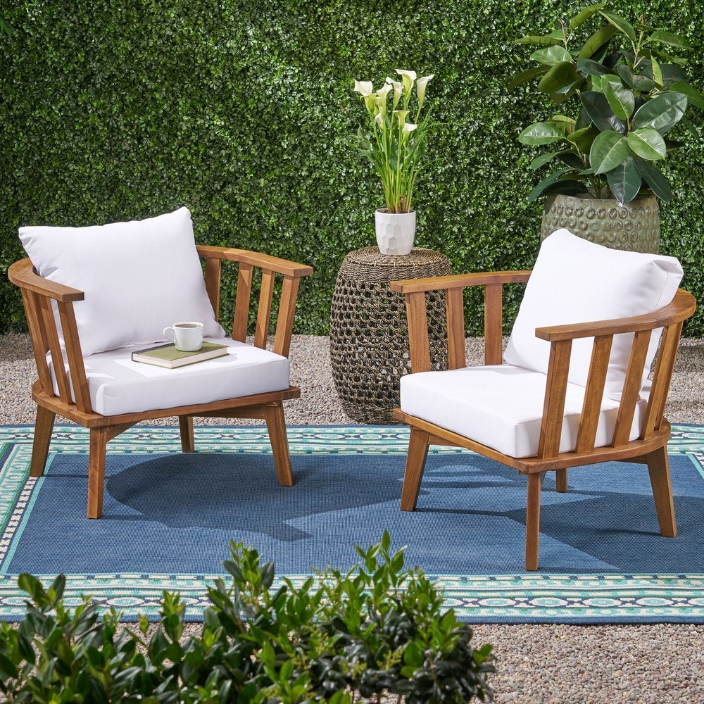 Sedona Outdoor Wooden Club Chairs With Cushions Set Of 2 By Christopher Knight Home