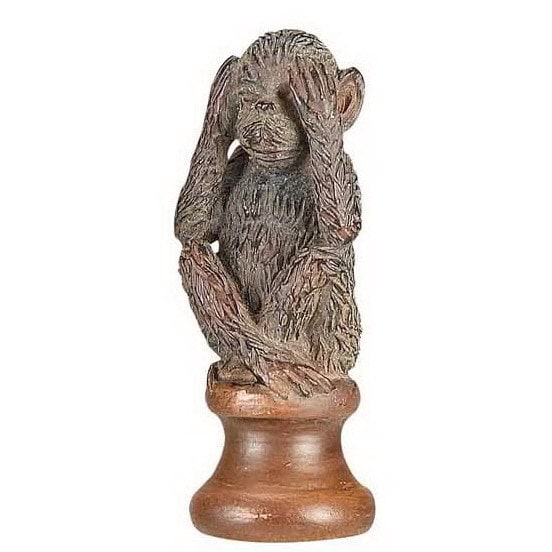See No Evil Brown Resin Monkey Lamp Finial